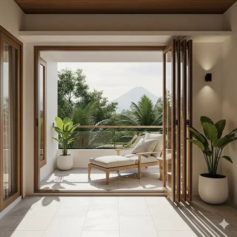 Model Teras Rumah Minimalis dengan Balkon Mungil (Ilustrasi AI)