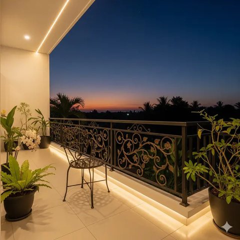 Model Teras Rumah Minimalis dengan Balkon Mungil (Ilustrasi AI)