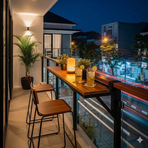 Model Teras Rumah Minimalis dengan Balkon Mungil (Ilustrasi AI)