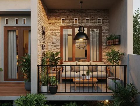 Model Teras Rumah Minimalis dengan Balkon Mungil (Ilustrasi AI)