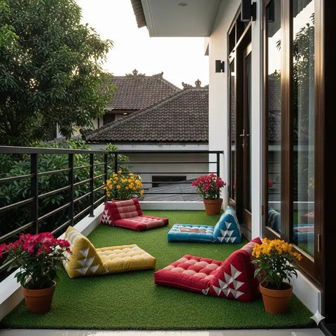 Model Teras Rumah Minimalis dengan Balkon Mungil (Ilustrasi AI)