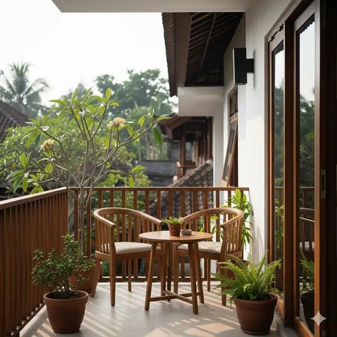 Model Teras Rumah Minimalis dengan Balkon Mungil (Ilustrasi AI)
