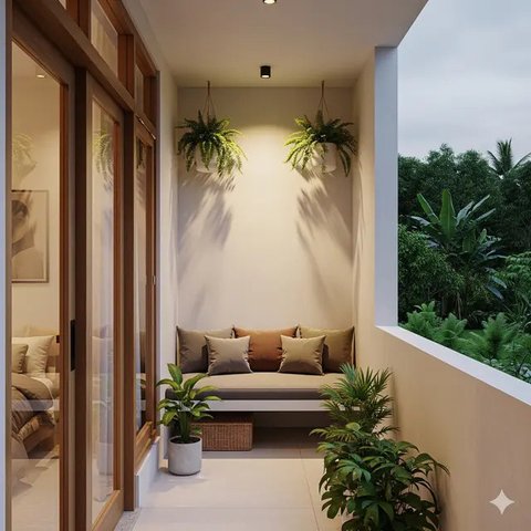 Model Teras Rumah Minimalis dengan Balkon Mungil (Ilustrasi AI)