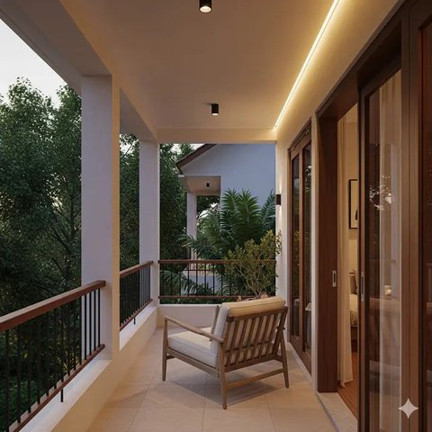 Model Teras Rumah Minimalis dengan Balkon Mungil (Ilustrasi AI)