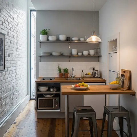 Desain Dapur Minimalis di Rumah Gang Sempit. (Foto: Gemini AI)