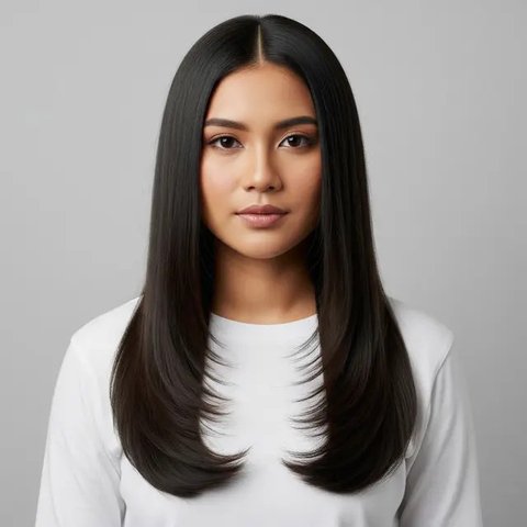 Model Rambut Panjang Lurus Belah Tengah Kekinian. (Foto: Gemini AI)