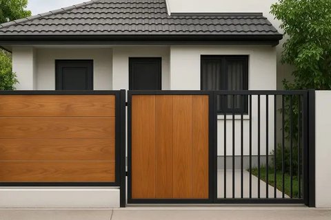 7 Model Pagar Rumah Minimalis Modern Perpaduan Kayu dan Besi, Bikin Fasad Rumah Makin Berkelas (sumber:AI)