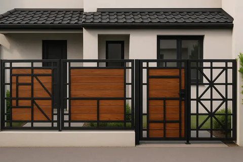 7 Model Pagar Rumah Minimalis Modern Perpaduan Kayu dan Besi, Bikin Fasad Rumah Makin Berkelas (sumber:AI)