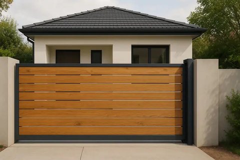 7 Model Pagar Rumah Minimalis Modern Perpaduan Kayu dan Besi, Bikin Fasad Rumah Makin Berkelas (sumber:AI)