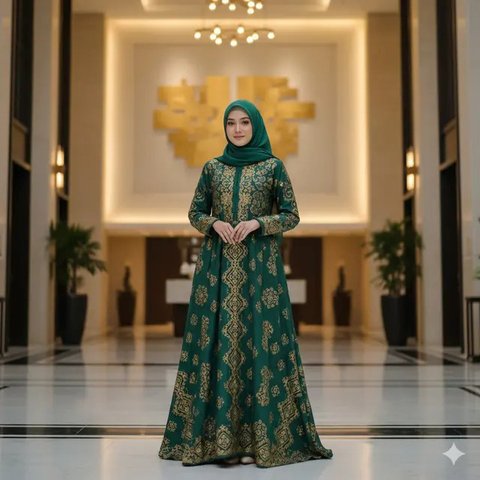 Gamis Batik Kombinasi Kain Polos  (Gemini)