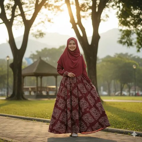 Gamis Batik Kombinasi Kain Polos  (Gemini)