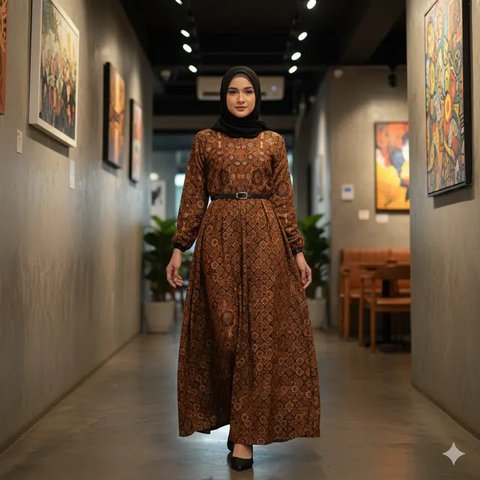 Gamis Batik Kombinasi Kain Polos  (Gemini)