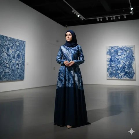 Gamis Batik Kombinasi Kain Polos  (Gemini)