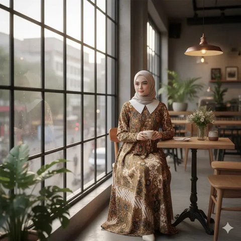 Gamis Batik Kombinasi Kain Polos  (Gemini)