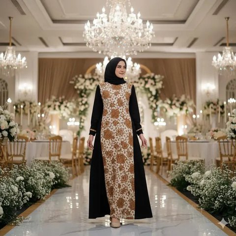 Gamis Batik Kombinasi Kain Polos  (Gemini)