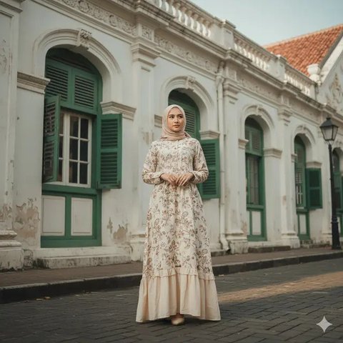 Gamis Batik Kombinasi Kain Polos  (Gemini)