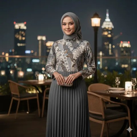 Gamis Batik Kombinasi Kain Polos  (Gemini)