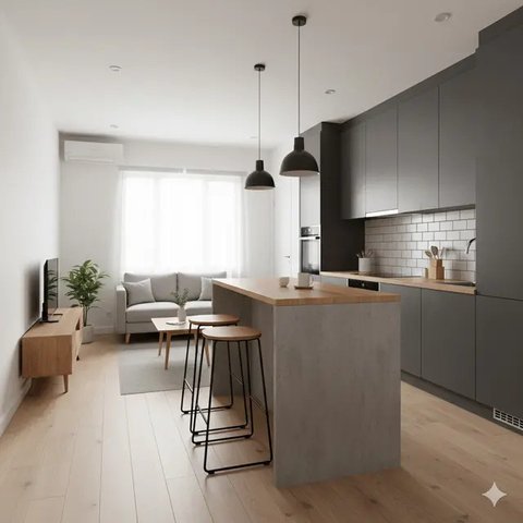 Model Dapur Kecil dengan Meja Bar (Ilustrasi AI/Gemini)