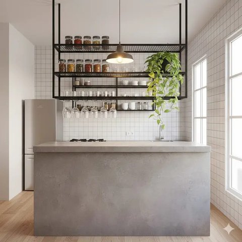 Model Dapur Kecil dengan Meja Bar (Ilustrasi AI/Gemini)