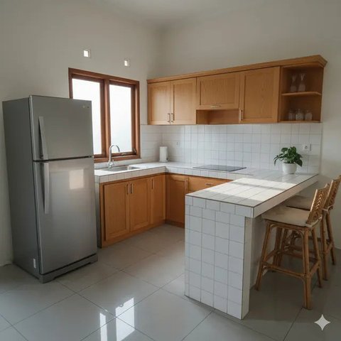 Model Dapur Kecil dengan Meja Bar (Ilustrasi AI/Gemini)