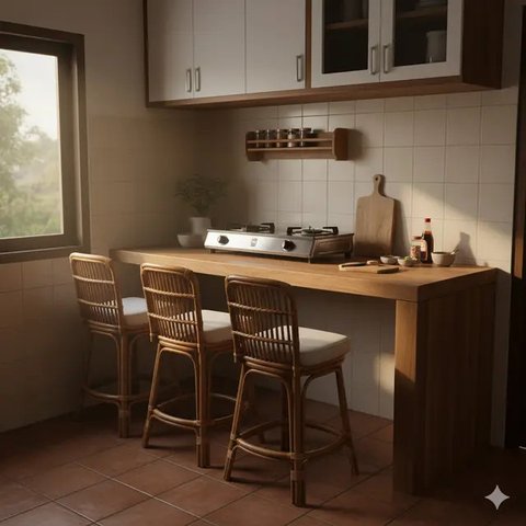 Model Dapur Kecil dengan Meja Bar (Ilustrasi AI/Gemini)