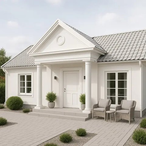 Model Rumah Minimalis 1 Lantai Gaya Eropa Klasik (Image by ChatGPT)