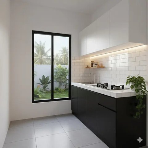 Dapur Rumah Minimalis Murah dengan Meja Keramik (Gemini)