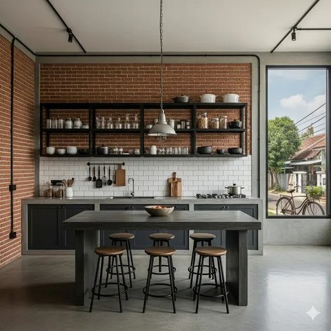 Dapur Rumah Minimalis Murah dengan Meja Keramik (Gemini)