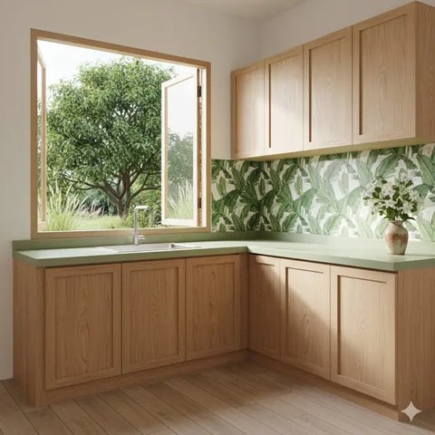 Dapur Rumah Minimalis Murah dengan Meja Keramik (Gemini)