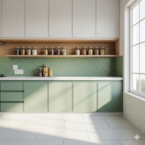 Dapur Rumah Minimalis Murah dengan Meja Keramik (Gemini)