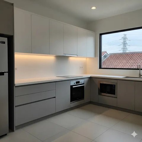 Dapur Rumah Minimalis Murah dengan Meja Keramik (Gemini)