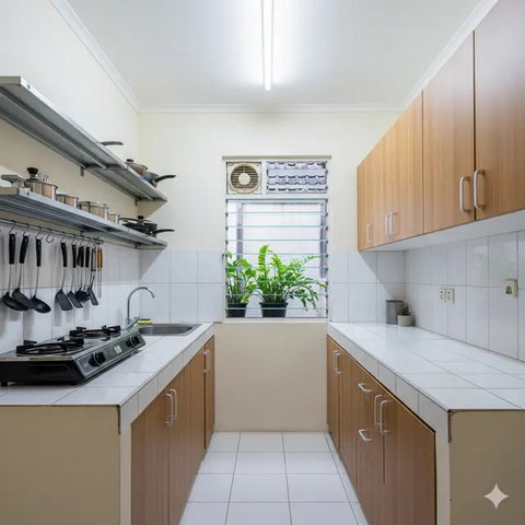 Dapur Rumah Minimalis Murah dengan Meja Keramik (Gemini)