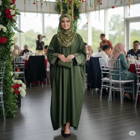 Abaya Hitam Elegan/Dress Panjang Elegan Kombinasi Pashmina Muslimah (Sumber: gemini.com)