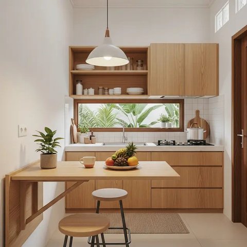 Model Dapur Skandinavia Kecil tapi Fungsional di Lahan Sempit. (Foto: Gemini AI)