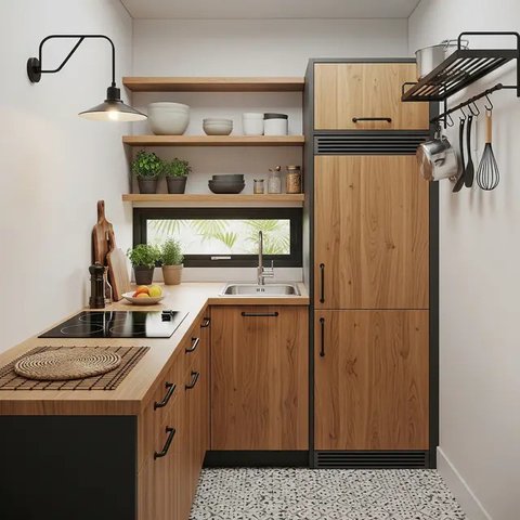 Model Dapur Skandinavia Kecil tapi Fungsional di Lahan Sempit. (Foto: Gemini AI)