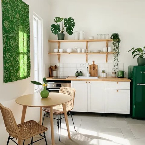Model Dapur Skandinavia Kecil tapi Fungsional di Lahan Sempit. (Foto: Gemini AI)