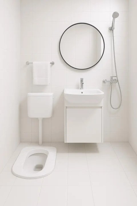 Desain Kamar Mandi Minimalis Kloset Jongkok Shower Nuansa Mewah.