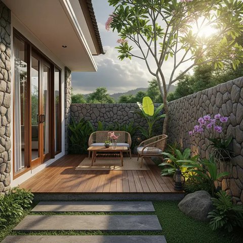 Model Teras Depan Rumah yang Bikin Instagramable Populer 2025. (Foto: Gemini AI)