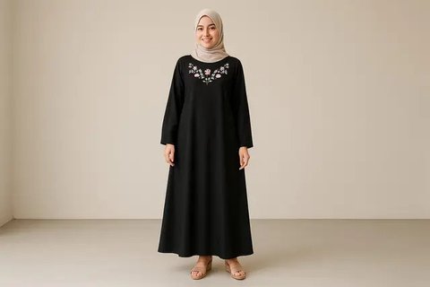 Model Gamis Hitam Kombinasi Bordir