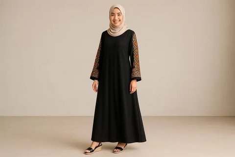 Model Gamis Hitam Kombinasi Bordir