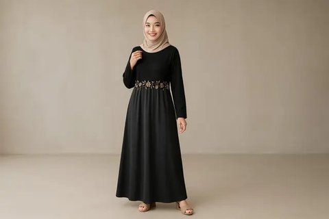 Model Gamis Hitam Kombinasi Bordir