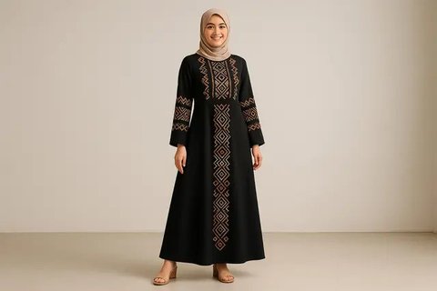 Model Gamis Hitam Kombinasi Bordir