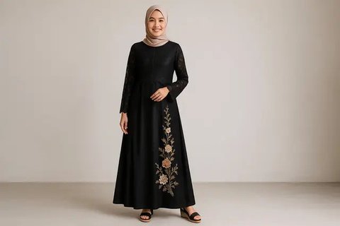 Model Gamis Hitam Kombinasi Bordir