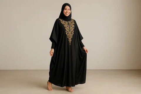 Model Gamis Hitam Kombinasi Bordir