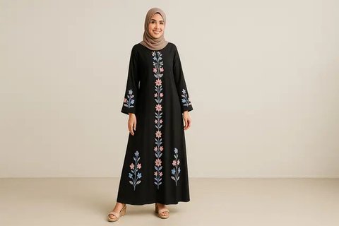 Model Gamis Hitam Kombinasi Bordir