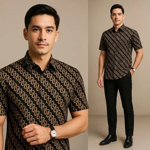Model Baju Batik Pria Kombinasi Hitam