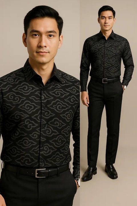 Model Baju Batik Pria Kombinasi Hitam