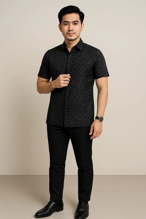 Model Baju Batik Pria Kombinasi Hitam