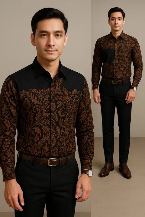 Model Baju Batik Pria Kombinasi Hitam