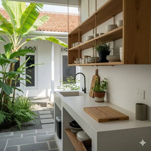 Inspirasi Dapur Outdoor Sederhana di Pekarangan Rumah Kecil Tren 2025. Foto: Gemini